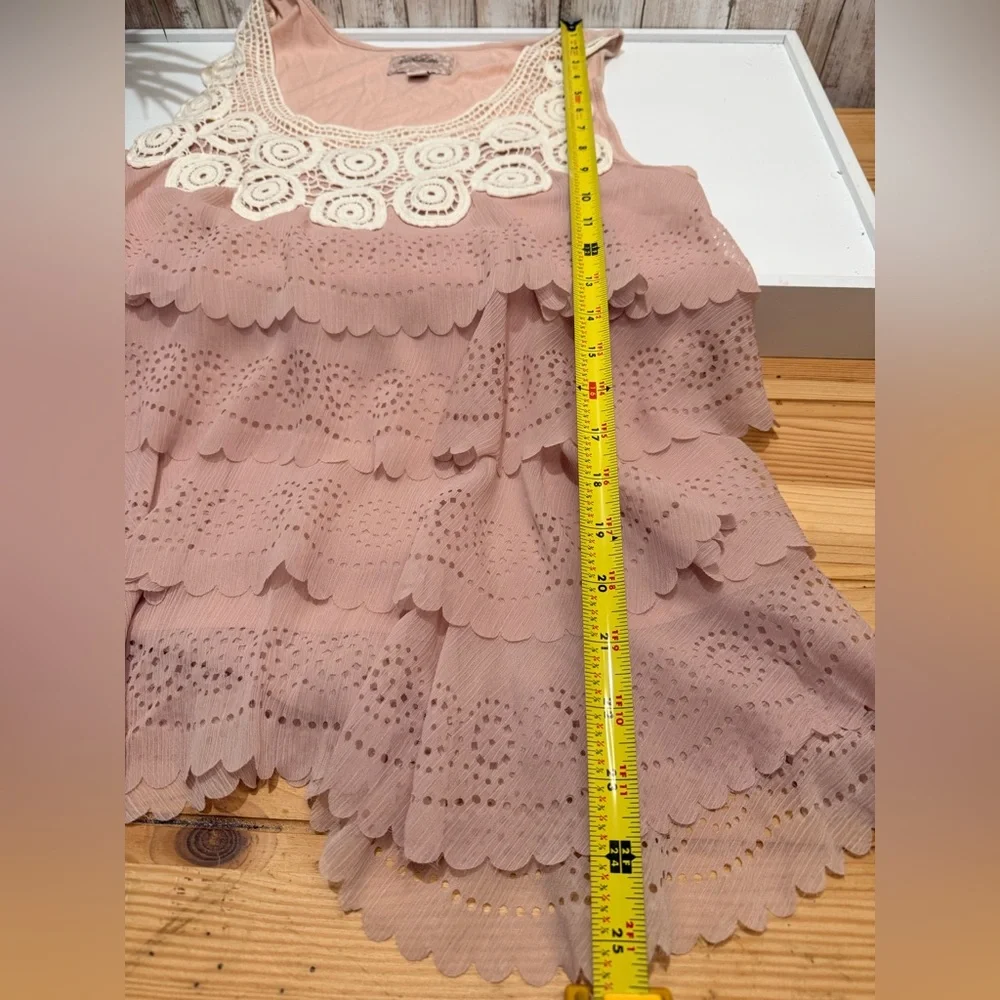 Deletta Blush Pink Tiered Eyelet Tank with White Crochet Yoke - Picture 7 of 7